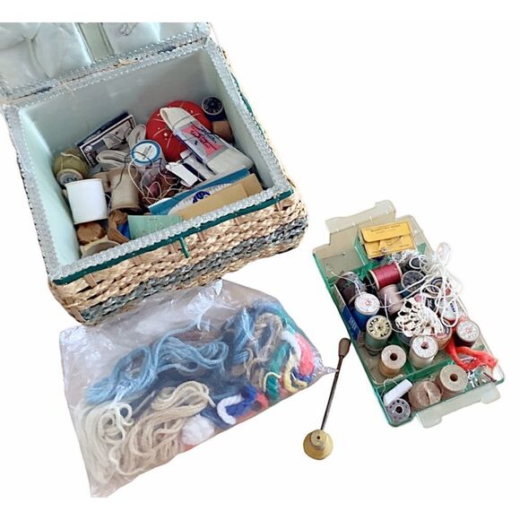 Antique Sewing Basket and Contents - Picture 4 of 10